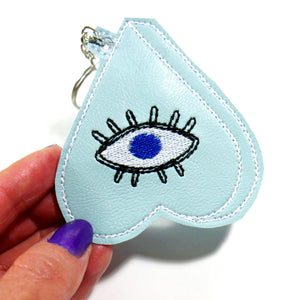 Blue Planchette Heart Eye Embroidered Keychain