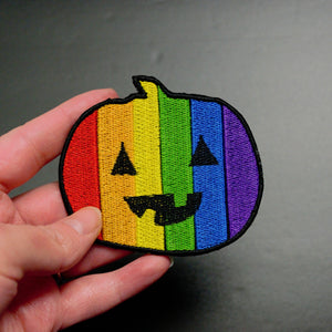 queer halloween stripe iron on rainbow patch