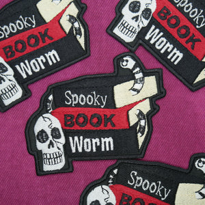Spooky Horror Book Worm Iron On Patch