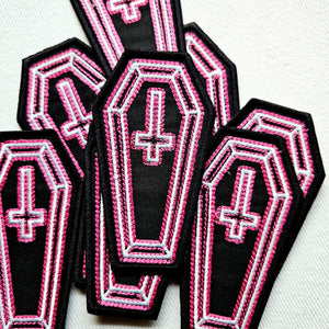 Pink Neon Coffin Cross Patch