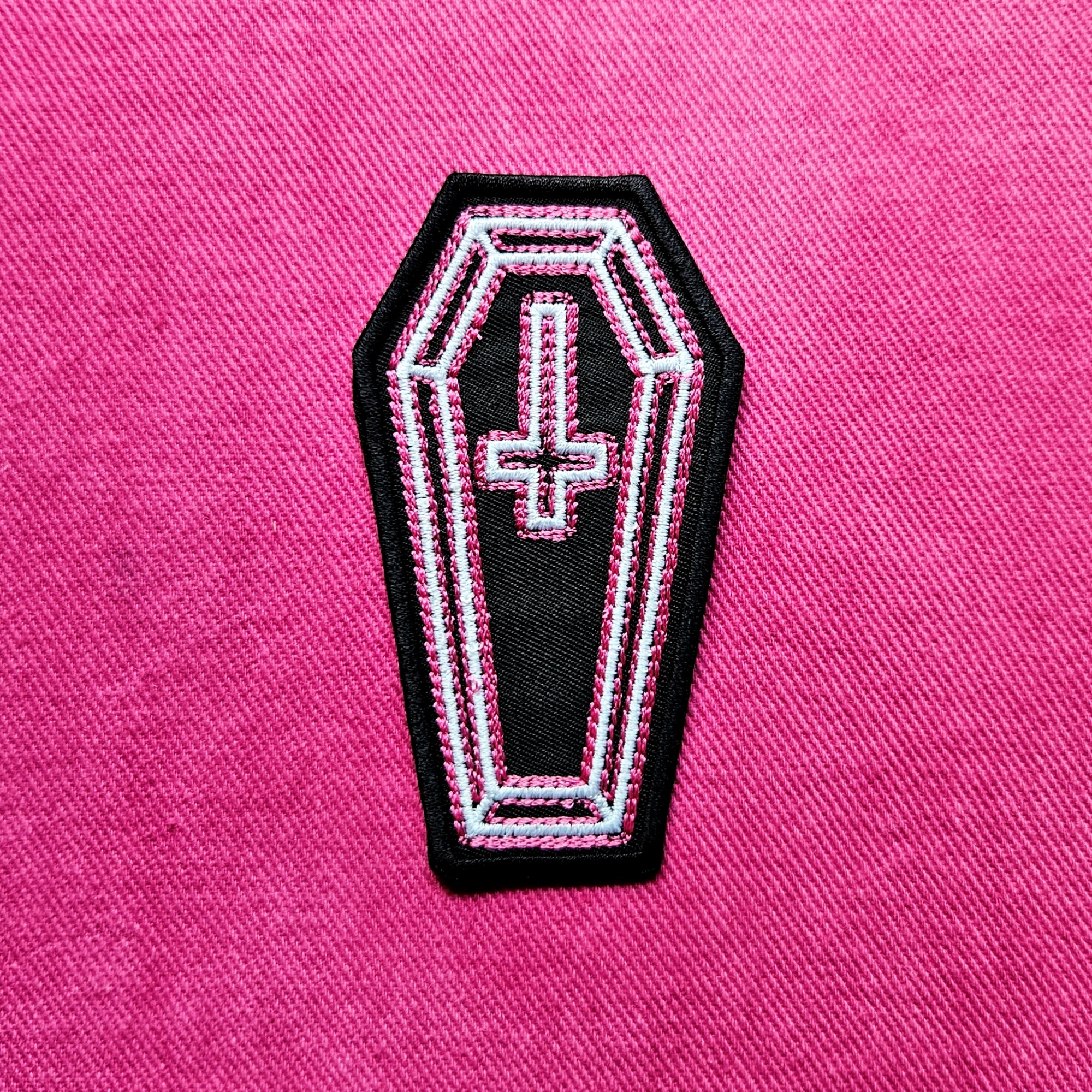 Pink Neon Coffin Cross Patch