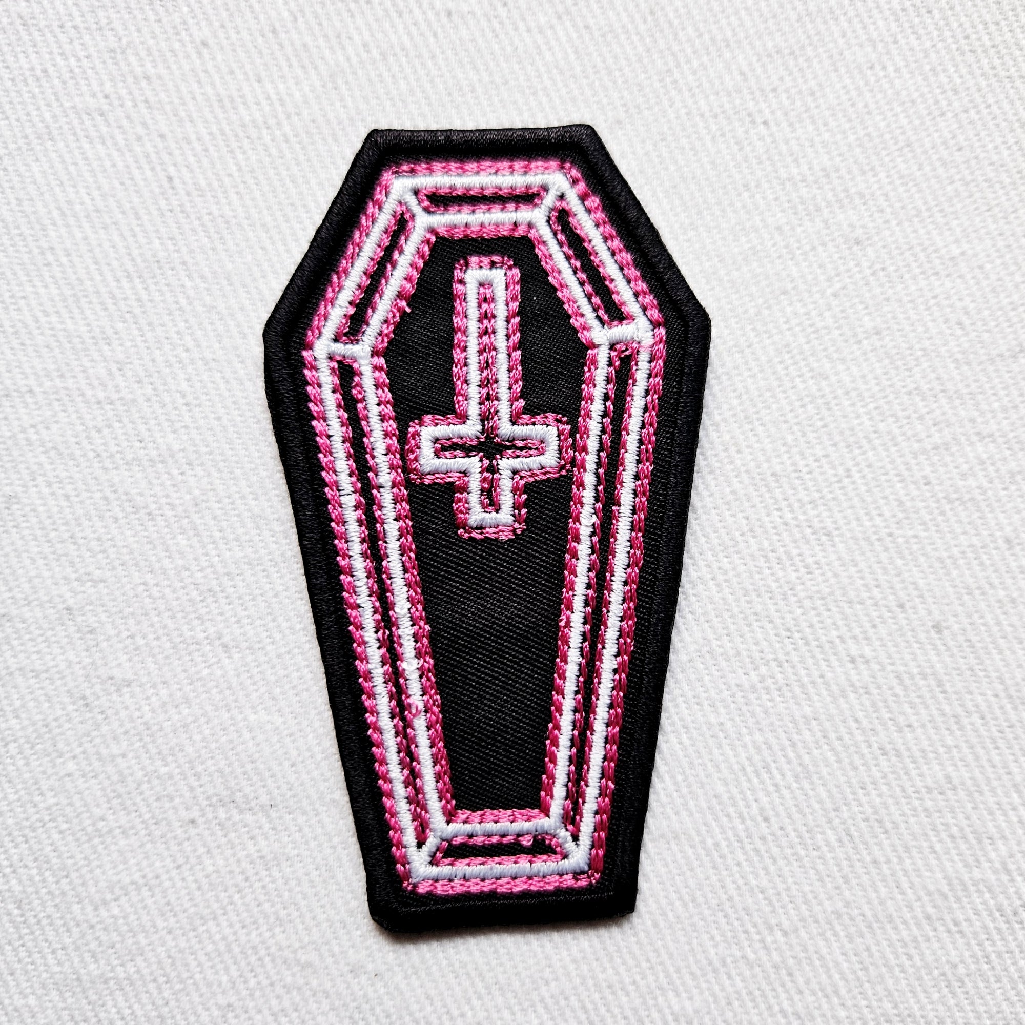 Pink Neon Coffin Cross Patch