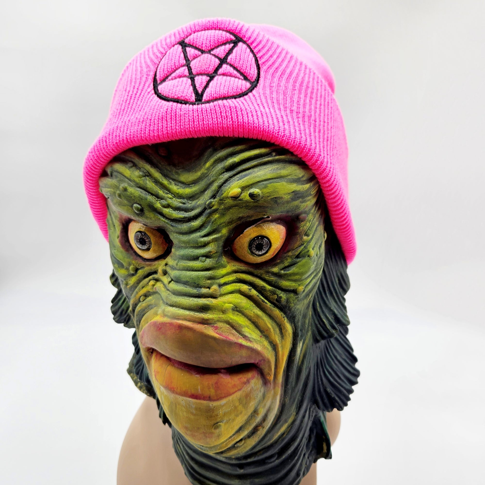Pentagram Hot Pink Beanie Winter Cap - Junkyard Witch