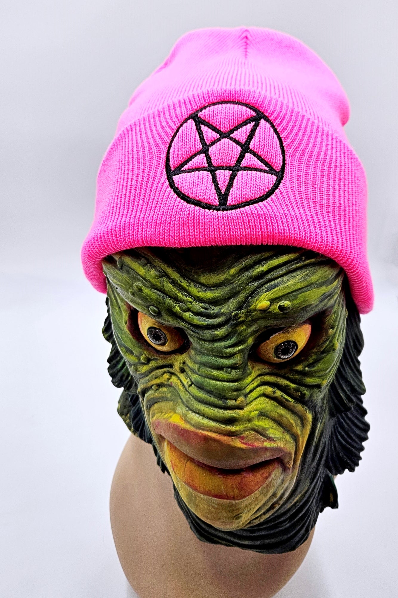 Pentagram Hot Pink Beanie Winter Cap - Junkyard Witch