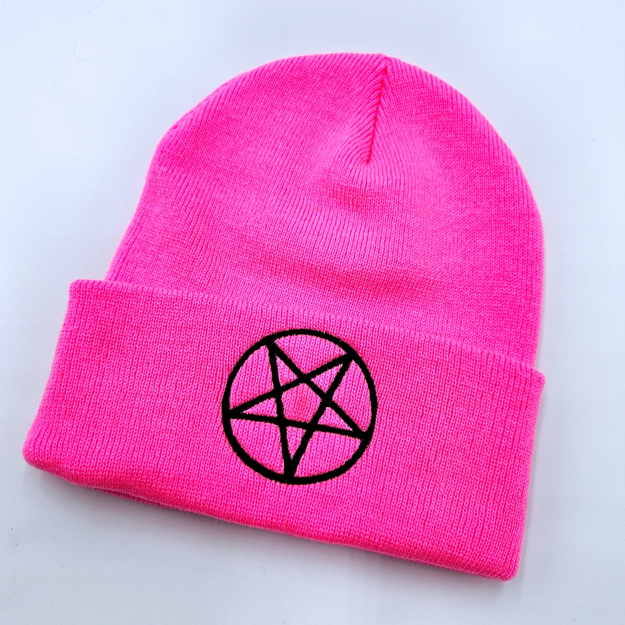 Pentagram Hot Pink Beanie Winter Cap - Junkyard Witch