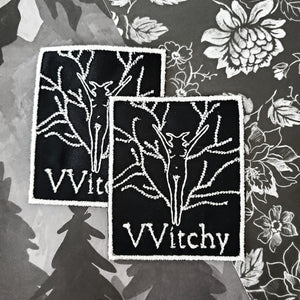 black white iron on witch patches