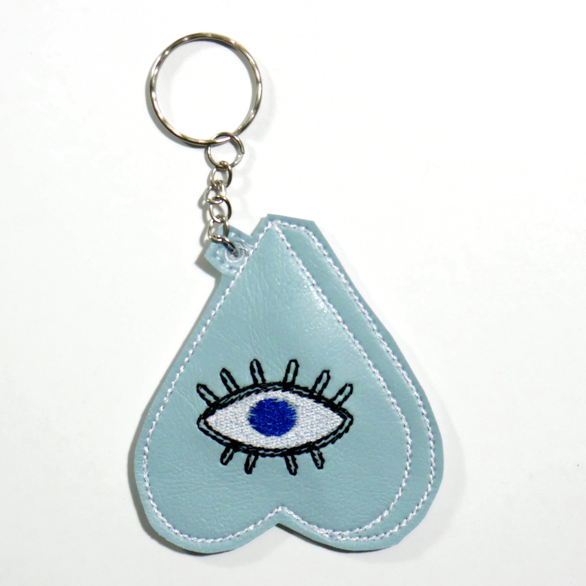 Blue Planchette Heart Eye Embroidered Keychain