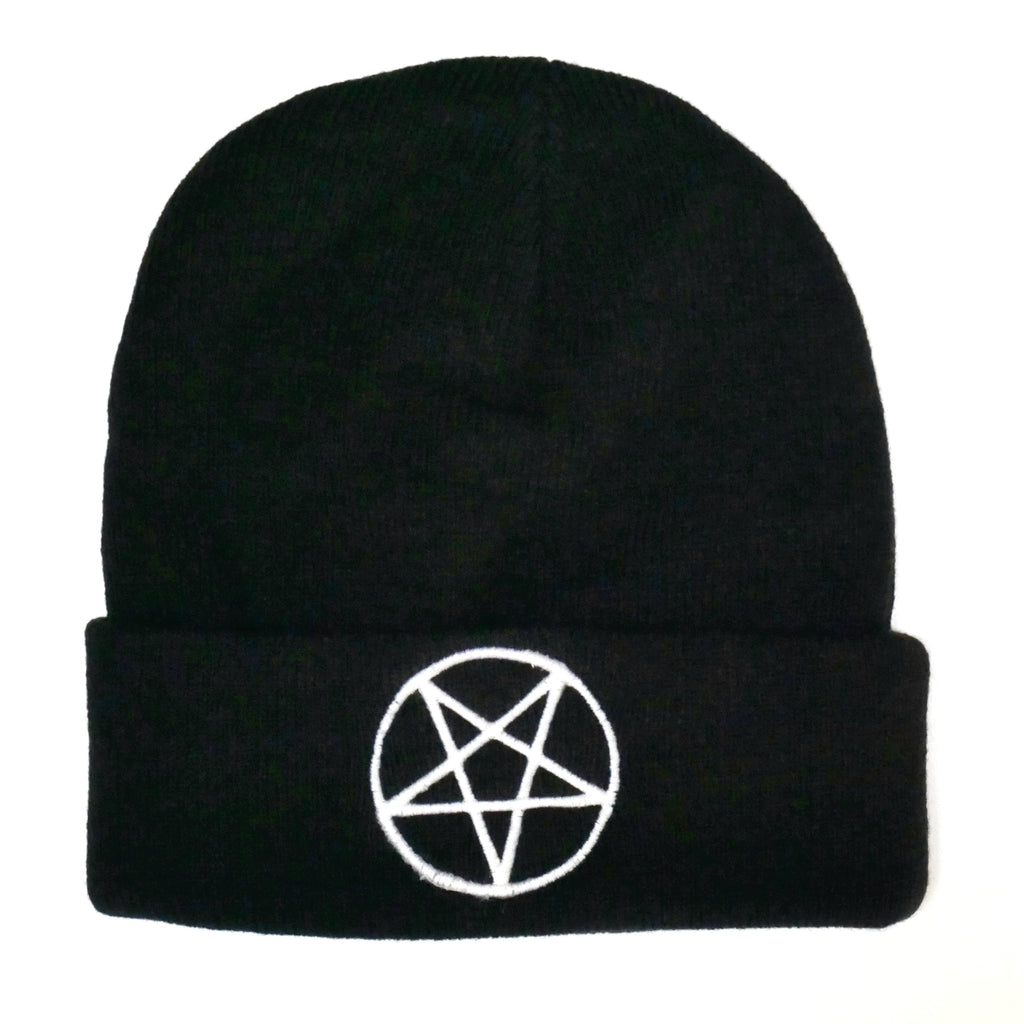 Black Knit White Pentagram Beanie Winter Cap – Junkyard Witch