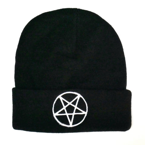 Black Knit White Pentagram Beanie Winter Cap – Junkyard Witch