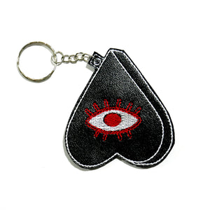 Black Planchette Heart Eye Embroidered Keychain