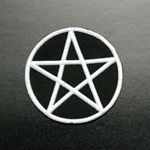 white black pentagram patch