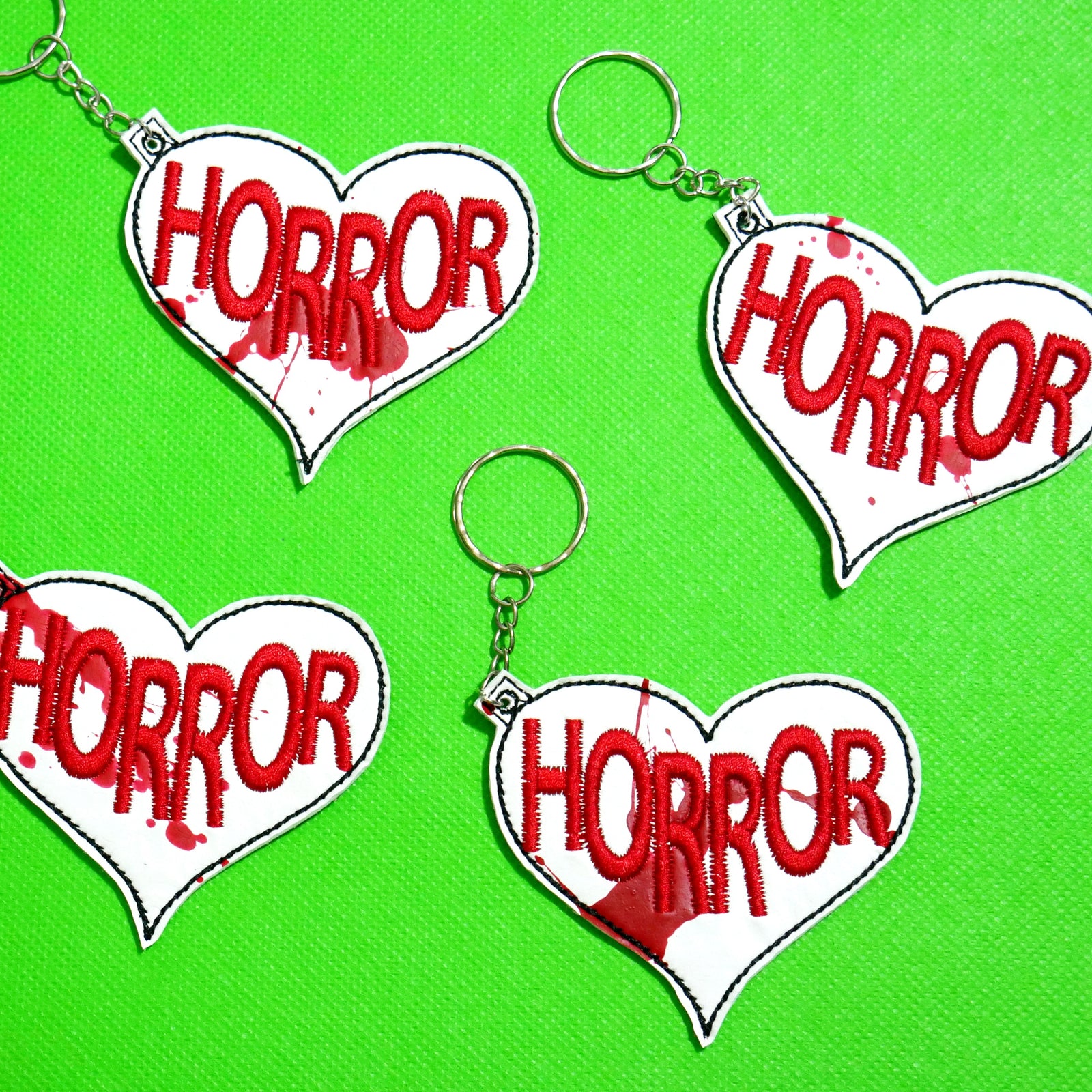 Horror Love Splattered with Blood Embroidered Keychain