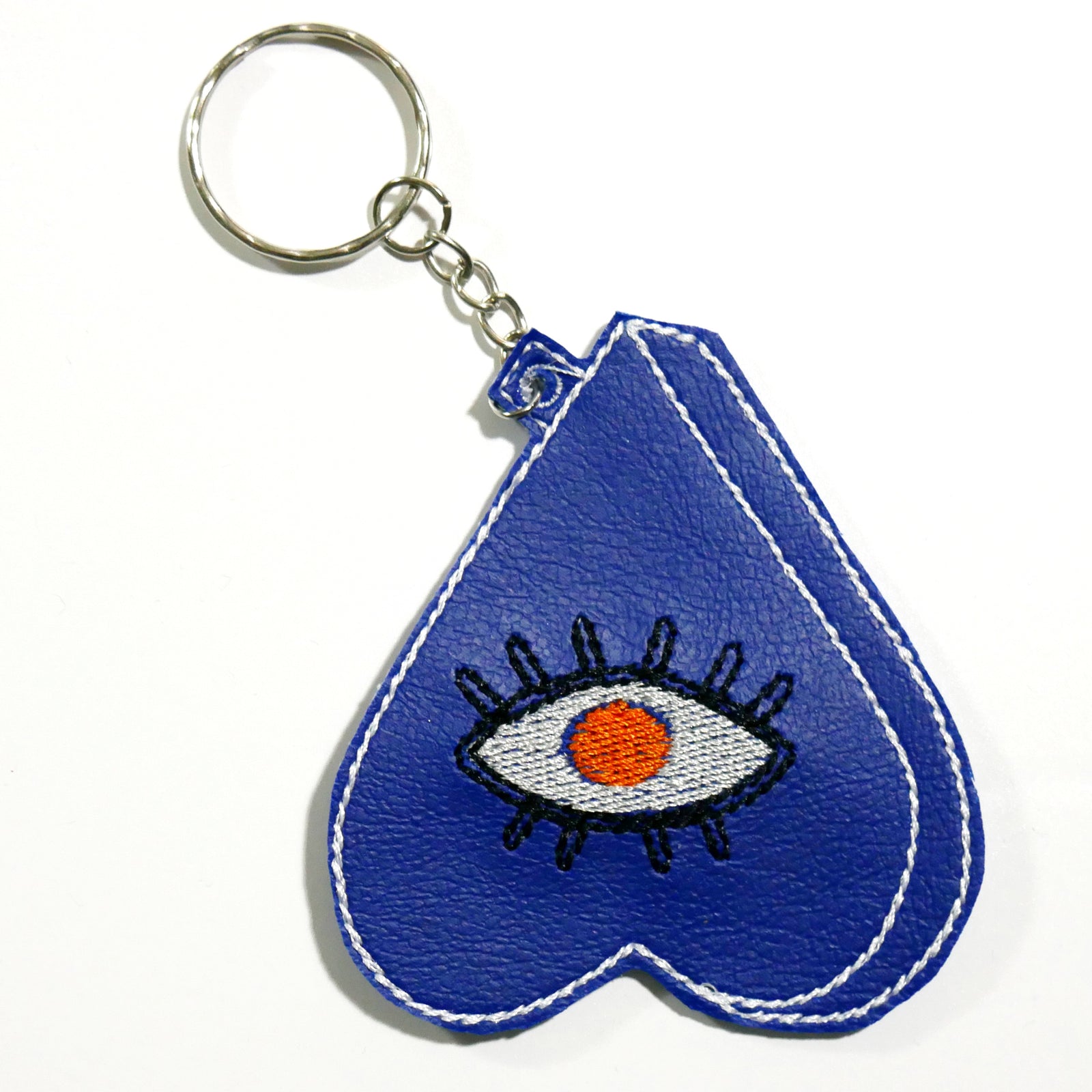 Blue Planchette Heart Eye Embroidered Keychain
