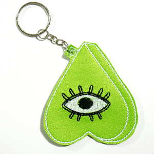 Green Planchette Heart Eye Embroidered Keychain