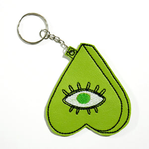 Green Planchette Heart Eye Embroidered Keychain