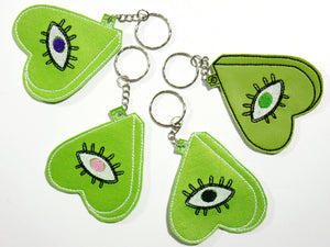 Green Planchette Heart Eye Embroidered Keychain