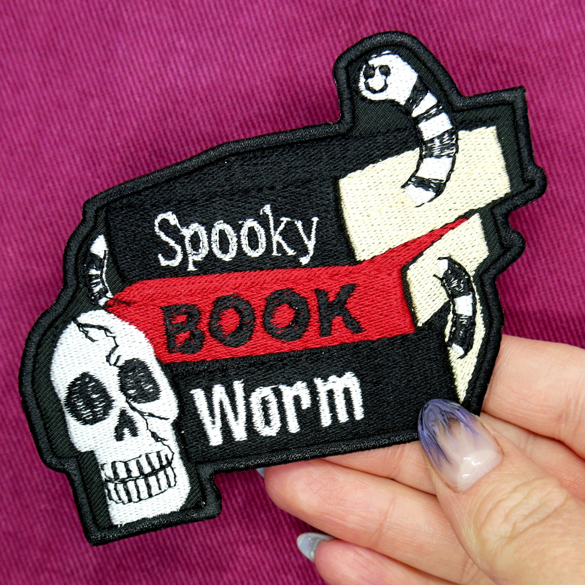 Spooky Horror Book Worm Iron On Patch