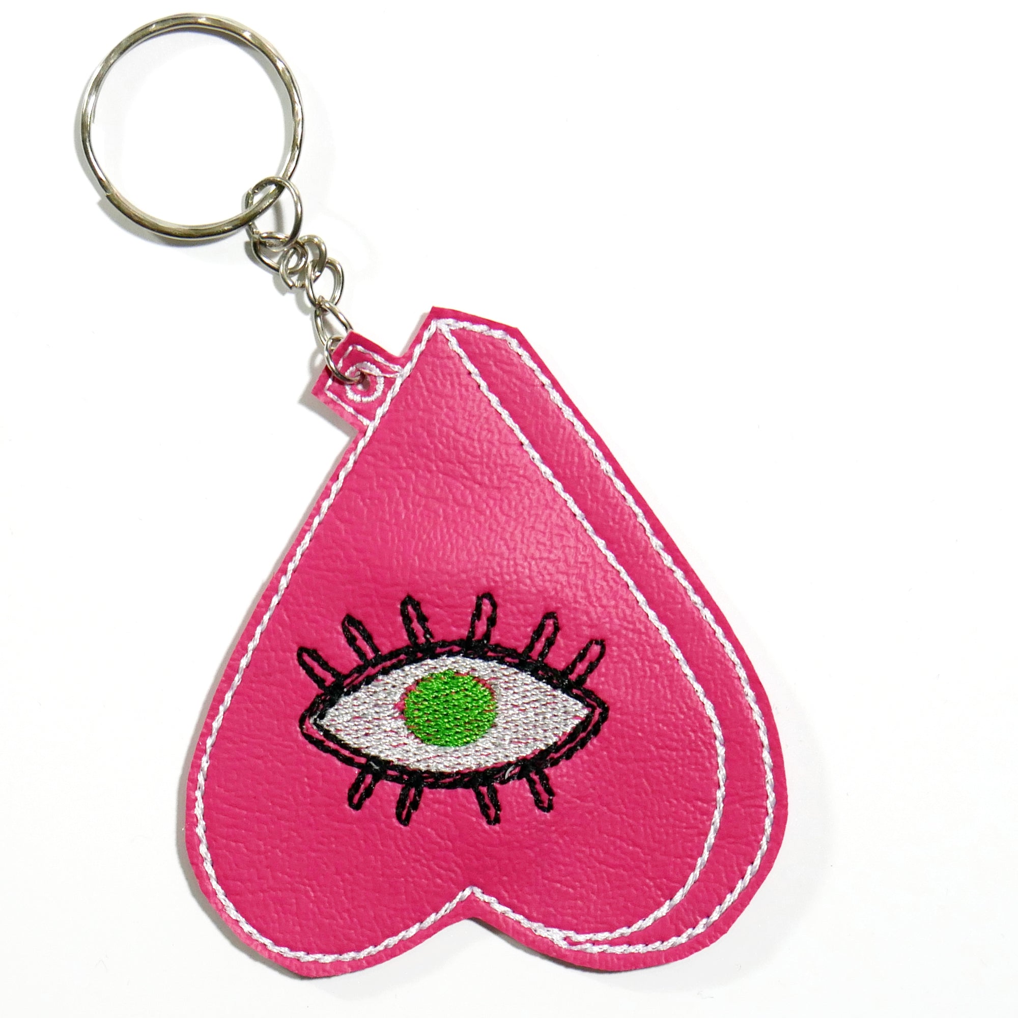 Pink Planchette Heart Eye Embroidered Keychain