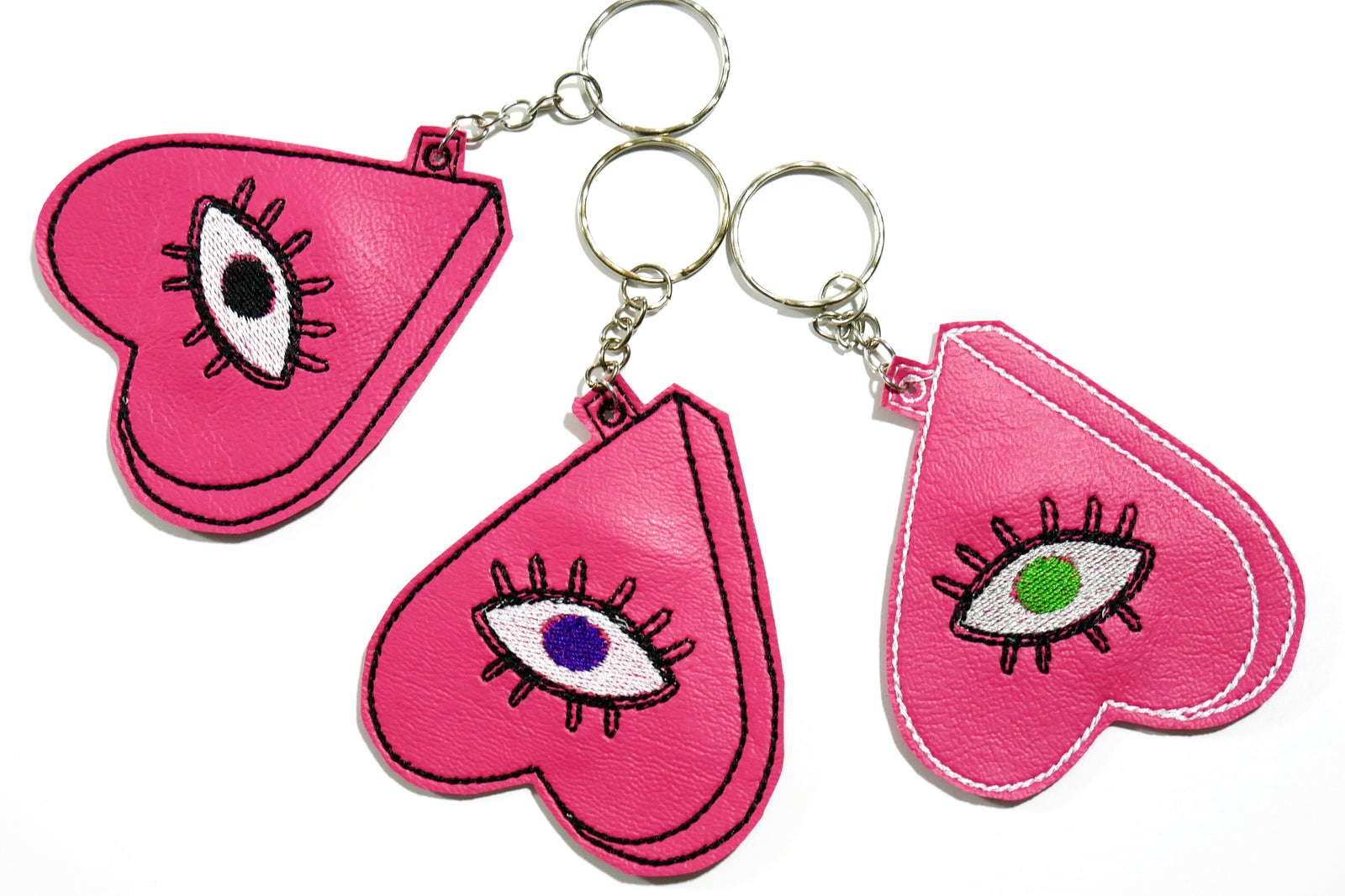 Pink Planchette Heart Eye Embroidered Keychain