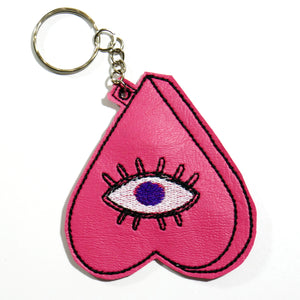 Pink Planchette Heart Eye Embroidered Keychain