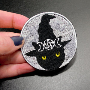 witch black cat full moon patch