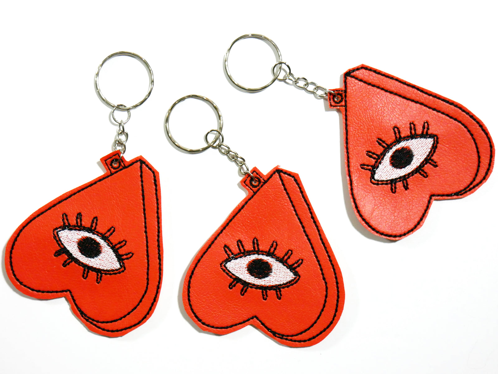 Orange Planchette Heart Eye Embroidered Keychain