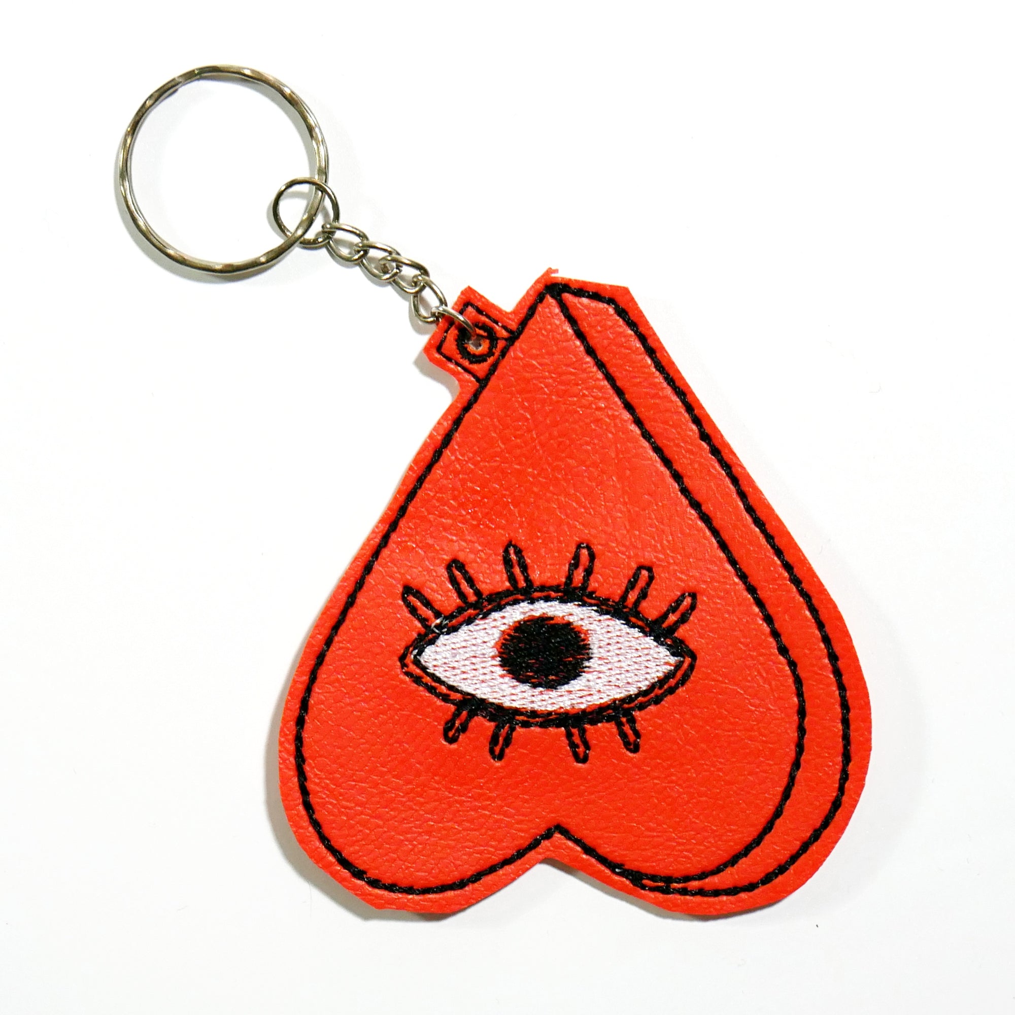 Orange Planchette Heart Eye Embroidered Keychain