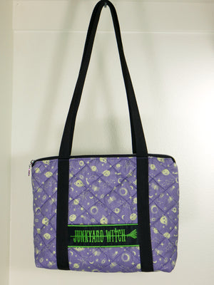 junkyard witch purple handmade tote bag