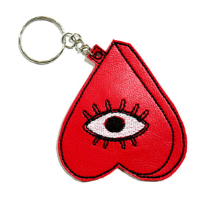 Red Planchette Heart Eye Embroidered Keychain