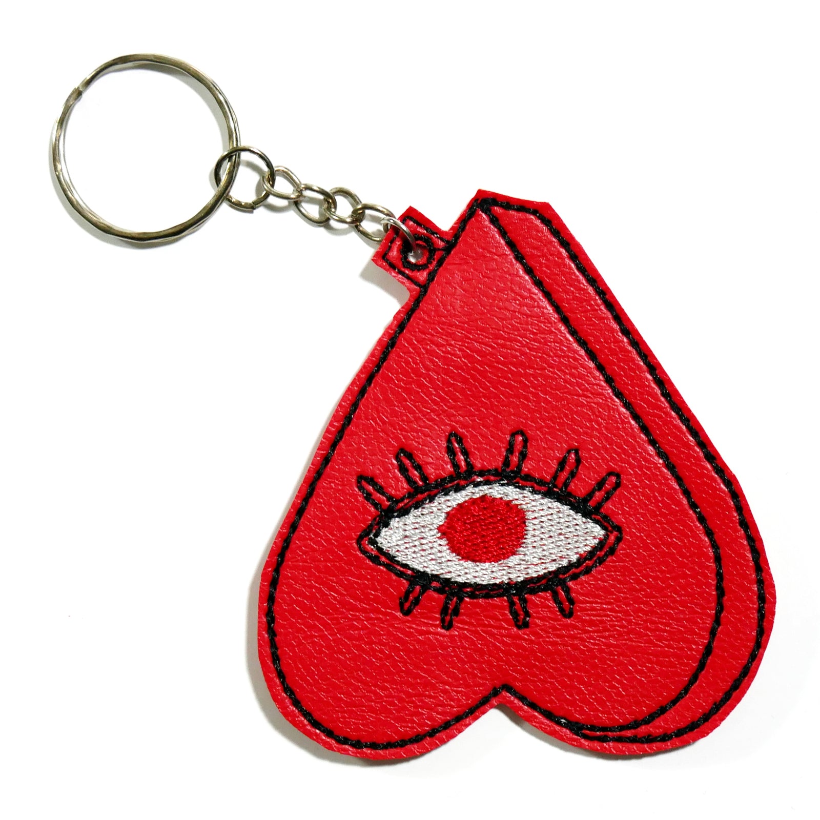 Red Planchette Heart Eye Embroidered Keychain