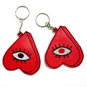 Red Planchette Heart Eye Embroidered Keychain