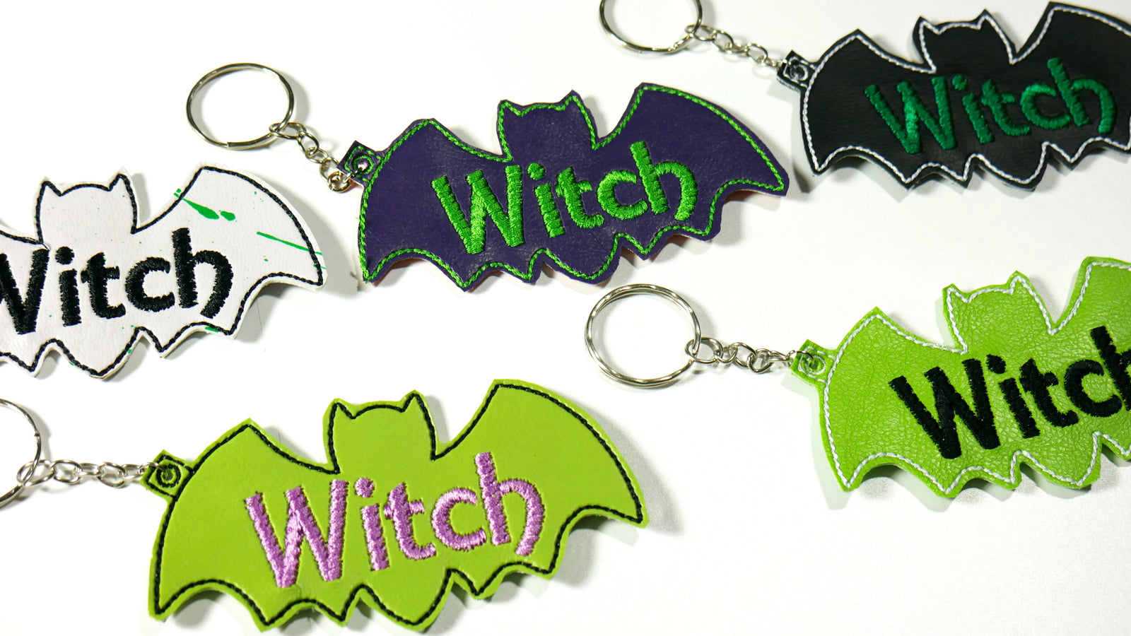 Witch Spooky Bat Embroidered Keychain
