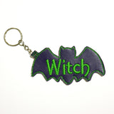 Witch Spooky Bat Embroidered Keychain